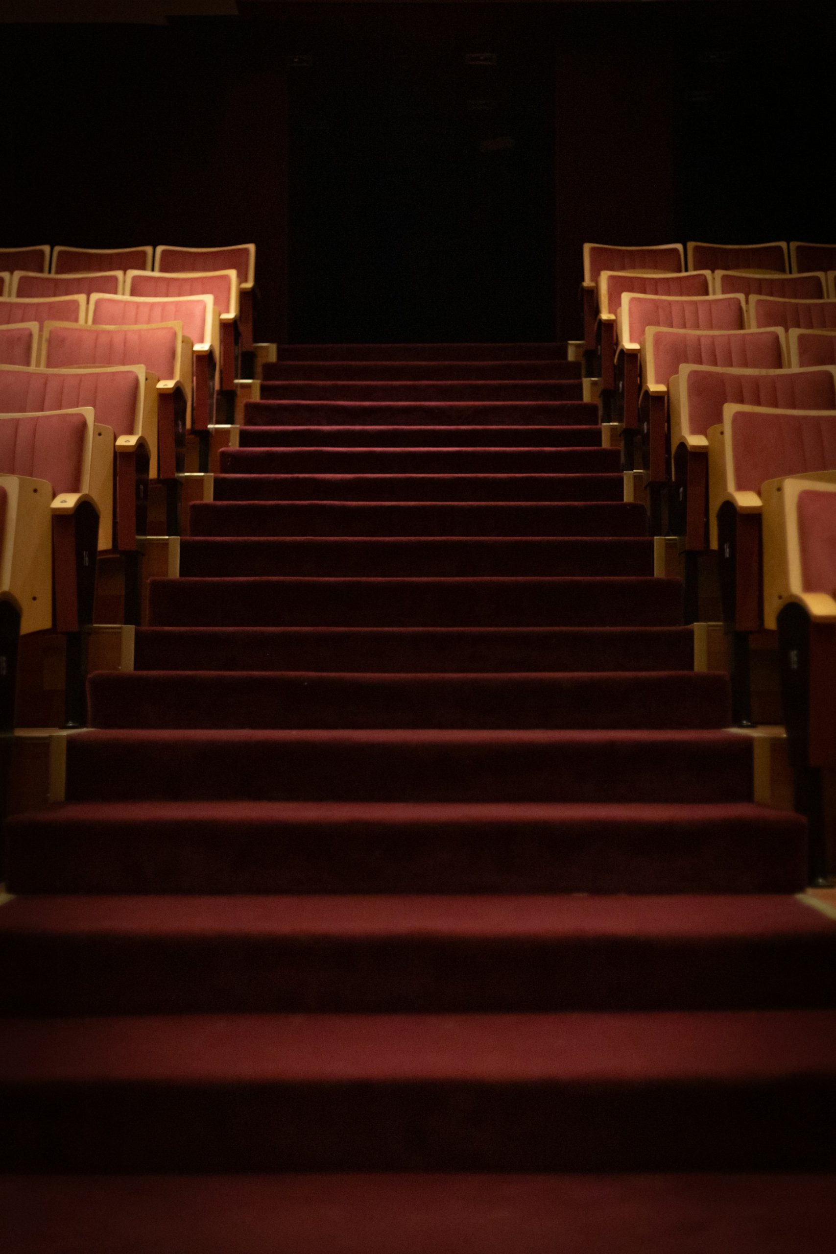 High Traffic Auditorium Carpet Cleaning Rows of clean theatre seating and carpets showing professional restoration ahead of a busy weekend.